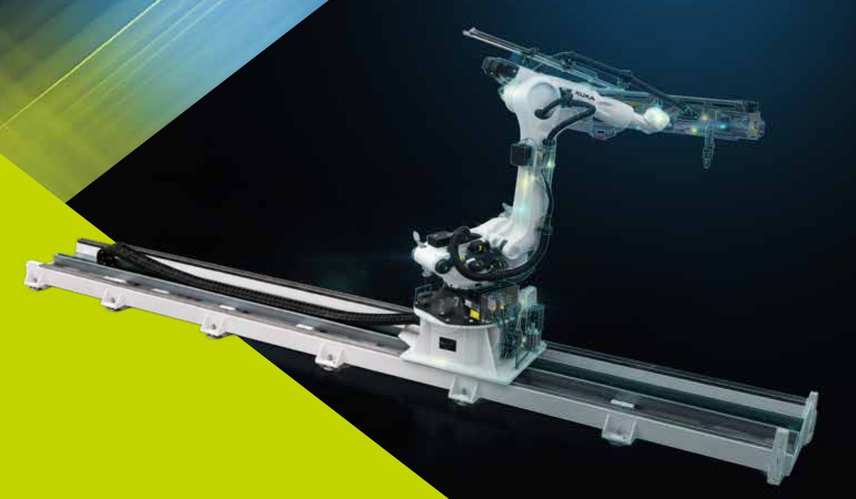 Industrial robot mounted on an LX PC series robot track